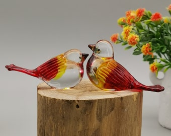 Set van 2 glazen vogels, glazen vogelbeeldje, handgeblazen sculptuur, woondecoratie cadeau, rode vogel, verjaardagscadeau