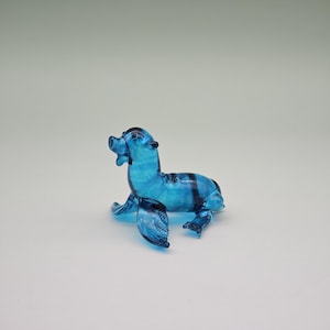 Blown glass figurines miniatures seal-Glass seal figurine-Glass sea animals-Cute blue seals