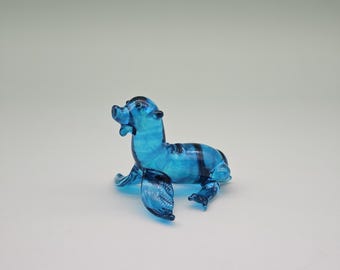 Blown glass figurines miniatures seal-Glass seal figurine-Glass sea animals-Cute blue seals