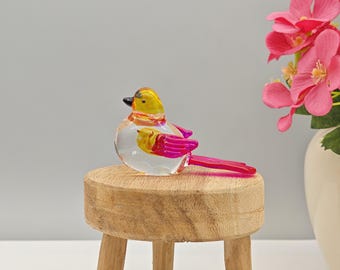 Mund geblasen Pink & Gelb Glas Vogel Figur: Thailändische Kunst Glas Skulptur