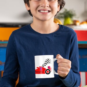 Custom mug Red Racing Car with custom name and age - FREE DELIVERY UK only