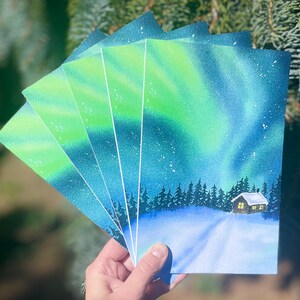 Tarjetas de felicitación navideñas de auroras boreales Tarjetas navideñas de Aurora Boreal Night Sky Card Set Tarjetas de felicitación de auroras boreales Juego de regalos