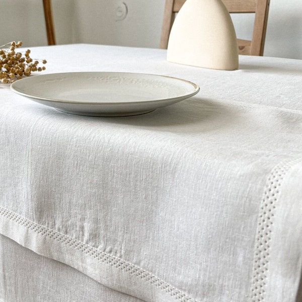 Linen Placemats with Hemstitch,  Off White Cloth Placemat, Vintage, Wedding Placemats