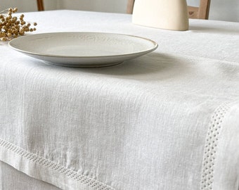Linen Placemats with Hemstitch,  Off White Cloth Placemat, Vintage, Wedding Placemats