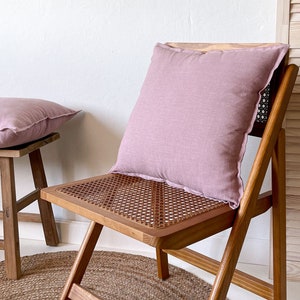 Dusty Pink Linen Cushion Cover, Throw Pillow Cover with Edge, Zipper Cushion Cover for Sofa, Decorative Pillow Cover