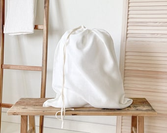 Borsa per bucato in lino in bianco sporco, organizzatore lavanderia, cesto per vestiti, borsa per bucato grande, borsa con coulisse in lino