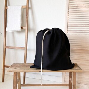 Black Linen Laundry Bag, Laundry Organizer, Clothes Hamper, Large Laundry Bag, Linen Drawstring Bag