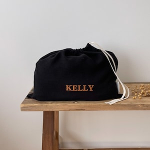Black Linen Shoe Bag, Minimalist Drawstring Shoe Bag, Lightweight Shoe Bag, Flax Bag Storage, Travel Shoes Bag, Personalized Shoe Bag