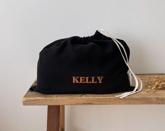 Black Linen Shoe Bag, Minimalist Drawstring Shoe Bag, Lightweight Shoe Bag, Flax Bag Storage, Travel Shoes Bag, Personalized Shoe Bag