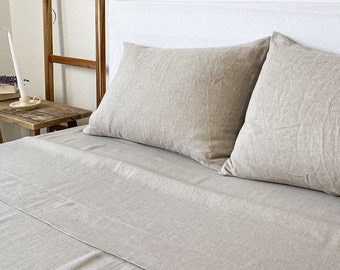 Natural Linen Sheets and Pillowcases, Sustainable Linen Bedding Set, European Flax, Twin, King, Queen Sizes