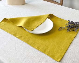 Chartreuse Linen Placemats set, Yellow Table Mat, Lightweight Fabric Table Protector