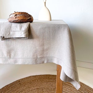 Beige Linen Tablecloth with Hemstitch, Natural Flax Table Decor, Rectangular, Square in Various Sizes image 2