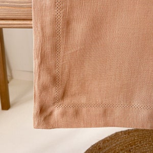 Linen Table Cloth in Tan with Hemstitch, Earth Tone Table Decor, 100% European Flax Table Cover, Textured Tableware, Square, Rectangle Size image 2