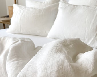 Europäischer Flachs Gewaschener Leinen Bettbezug mit verstecktem Reißverschluss, Nachhaltiges Schlafzimmer Dekor, Minimalistische Bettwäsche Idee