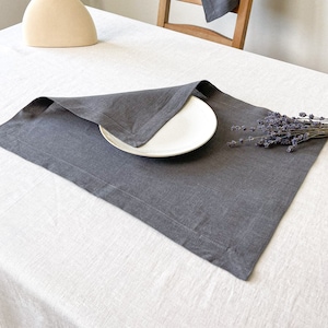 Rustic Style Linen Placemats in Dark Grey, Set of Washed Flax Table Mats, Sustainable Table Decor