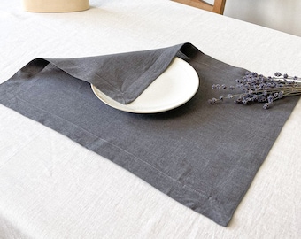 Rustic Style Linen Placemats in Dark Grey, Set of Washed Flax Table Mats, Sustainable Table Decor