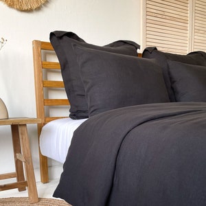 Naturally Soft Black Linen Duvet Cover, Beautifully Textured Quilt Cover, Twin, King, Queen Sizes