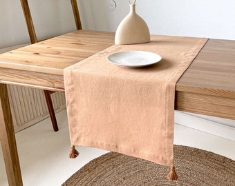 Tasseled Table Runner, Linen Table Runner, Custom in Various Sizes