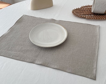 Natural Linen Placemats in Beige, Soft Linen Placemats, Natural Linen Placemat Set, Flax placemats, Linen Place Mats