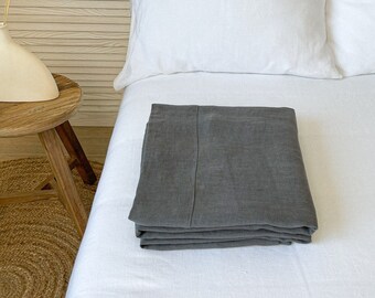 Weiches Leinen Bettlaken in Dunkelgrau, Vintage Flachlaken, vorgewaschenes Leinen, Home Flat Sheet, Rustikale Bettwäsche