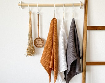 Waffle Kitchen Towel, Linen Dish Towel set in Various Colors, Cinnamon, White, Gray