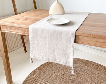 Natural Flax Table Runner with Tassels - 100% European Linen