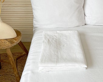 Lençol plano de linho lavado branco, roupa de cama orgânica, roupa de cama sustentável, lençol Boho, roupa de cama de fazenda, lençol plano Superking, lençol superior de linho