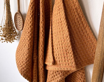 Toalla de cocina para gofres en canela, ropa lavada - toalla de cocina de algodón, paño de cocina sostenible, decoración de cocina boho, paños de cocina paños de cocina