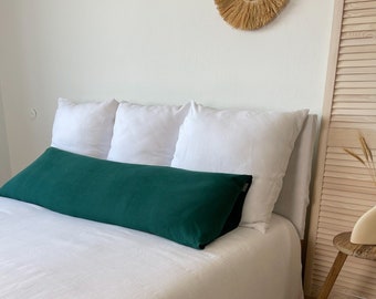 Dark Green Body Pillow Cover, Long Pillowcase, Linen Body Sham, Body Pregnancy Pillowcase