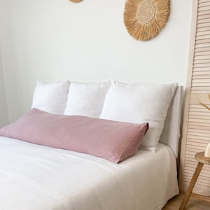 Dusty Pink Linen Long Pillowcase, Linen Body Sham, Pregnancy Sham