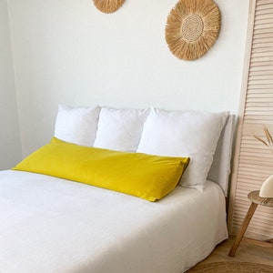 Yellow Linen Body Pillow Cover, Long Pillowcase, Chartreuse Body Sham, Body Pregnancy Pillowcase