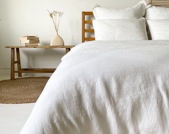 Juego de funda nórdica de lino lavado en blanco roto, ropa de cama de lino con cierre de botones, ropa de cama sostenible, doble, individual, reina, tamaño king