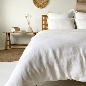 Washed Linen Duvet Cover Set in Off White, Flax Linen Bedding with Buttons Closure, Sustainable Bed Linen, Twin, Single, Queen, King Size
