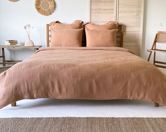 Linen Bedding set in Tan, Duvet Cover + Two Pillowcases, Single, King, Queen, Sustainable Bedding, Boho Bedding Set, Earth Tone Bedding