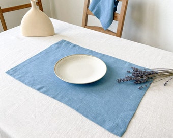 Light Blue Linen Placemats set, Dinner Placemats, Reusable Placemats in Soft Linen