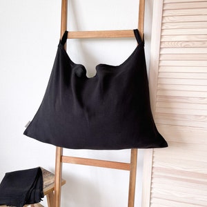 Black Linen Hanging Laundry Bag, Washed Linen Laundry Bag, Hanging Laundry Organizer, Clothes Hamper, Zero Waste Laundry Bag
