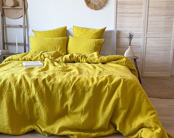 Chartreuse Linen Duvet Cover, Lightweight Flax Bedding, Organic Home Decor, Sustainable Bed Linen