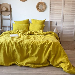 Chartreuse Linen Duvet Cover, Lightweight Flax Bedding, Organic Home Decor, Sustainable Bed Linen