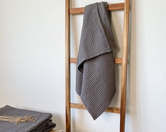 Dark Grey Waffle Bath Towel, Waffle Guest Towel, Waffle Pattern Washcloths set, Sauna Towel, Vintage Towel