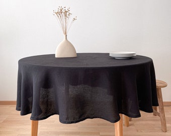Washed Linen Tablecloth with Hemstitch in Black Color, Linen Table Cloth, Soft Linen Table Decor