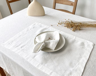 Soft Linen Placemats Set in Off White, Washed Linen Table Mat, Minimalist Dinner Room Design, Farmhouse Table Decor