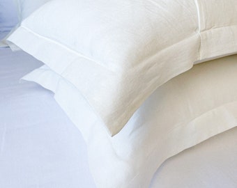 Off White Linen Sham, Funda de almohada de lino suave, Lino europeo sostenible, Estándar, Rey, Reina, Tamaño personalizado