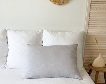 Farmhouse Pillowcase in Light Grey, Washed Linen Pillowcase, Natural Linen Pillowcase, European Pillowcase, Small Euro Pillow Cover