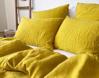 Washed Linen Duvet Cover in Chartreuse, Lightweight Flax Bedding, Organic Home Decor, Sustainable Bed Linen