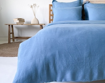 Linen Duvet Cover in Light Blue, Linen Quilt Cover, Full Duvet Cover, Zipper Linen Bedding, European Linen Bedding