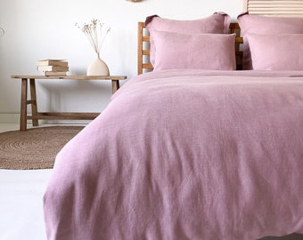 Linen Bedding set in Dusty Pink, Duvet Cover + Two Pillowcases or Shams, Soft Linen, Single, Twin, King, Queen, Double, Buttoned Bedding