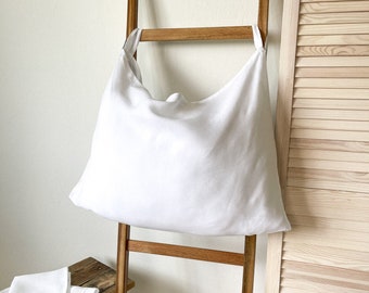 Borsa per biancheria appesa, organizzatore di biancheria bianca, cesto di vestiti, sacchetto di biancheria zero rifiuti, sacchetto di lino europeo