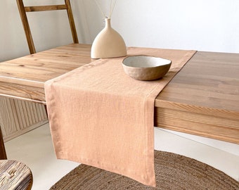 Linen Table Runner with Mitered Corners, Sustainable Table Decor in Various Sizes and Colors