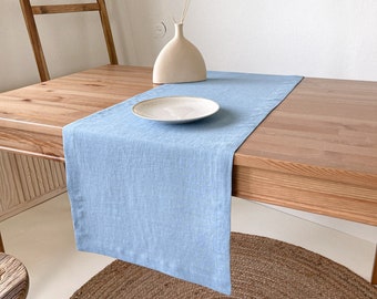 Light Blue Table Linen Runner, Sky Table Runner, Nordic Table Runner, Flax Table Runner, Summer Table Runner