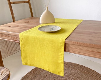 Yellow Vintage Table Linen Runner, Handmade Table Runner, Summer Table Runner, Chartreuse Table Runner, Coffee Table Runner